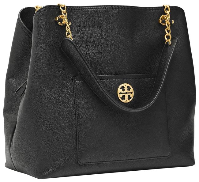 Tory Burch Logo Black Leather Tote 