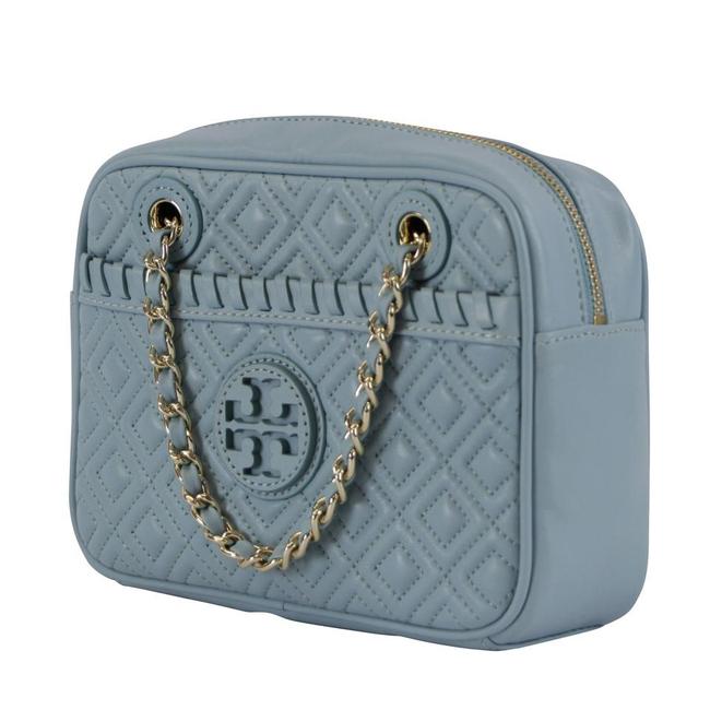 Tory Burch Marion Chain Geyser Quilted Leather Cross Body Bag 