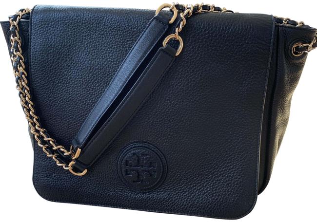 Tory Burch Marion Pebbled Black Leather Shoulder Bag 
