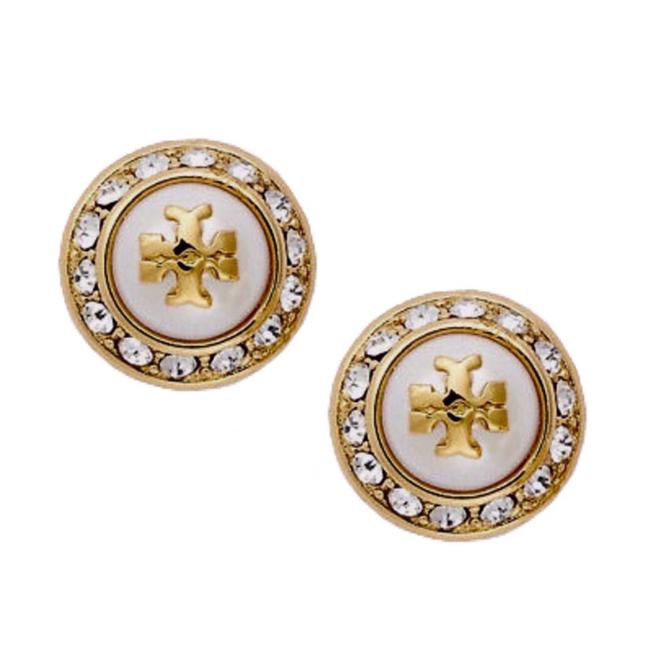 Tory Burch Natalie Logo Crystal Pearl Earrings 