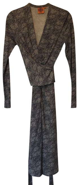 Tory Burch Navy and Ivory V neck Wrap Mid length Work Office DressS 