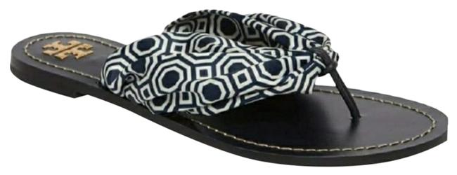 Tory Burch Navy &amp White Carson Flat Sandals 5 