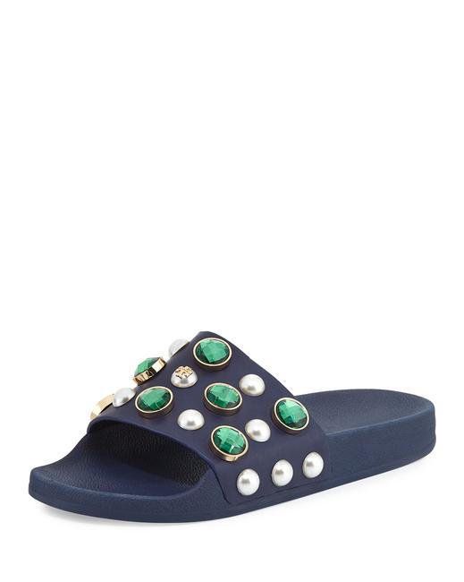 Tory Burch Navy Blue Vail Slide On Sandals