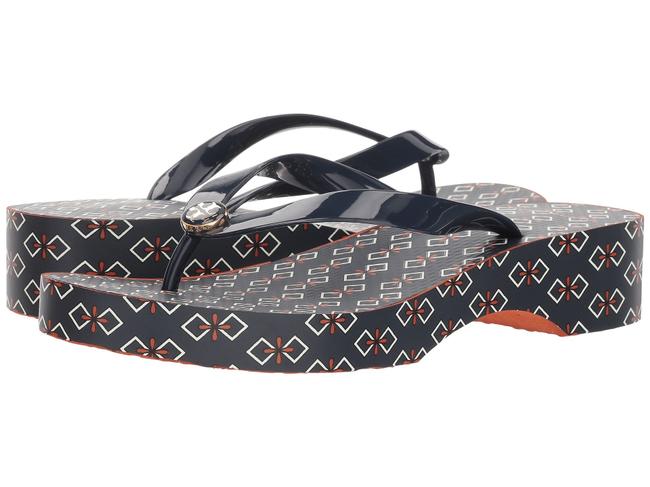 Tory Burch Navy Deco Bouquet Flip flop Wedges