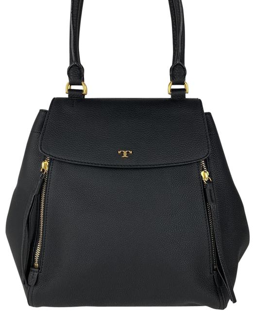 Tory Burch New Large Half Moon Black Leather Tote 