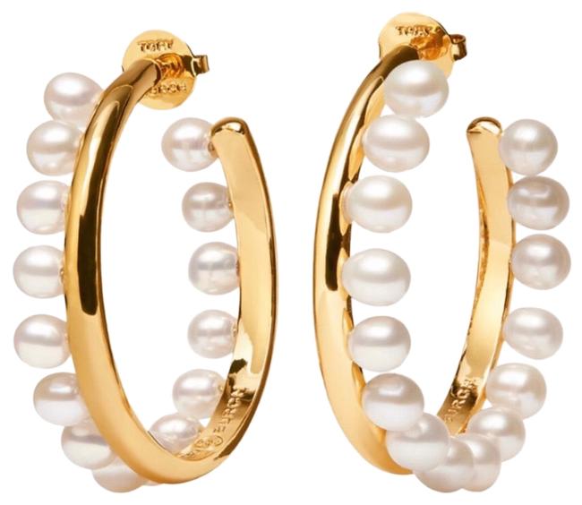 Tory Burch Nwot Pearl Fringe Hoop Earrings 