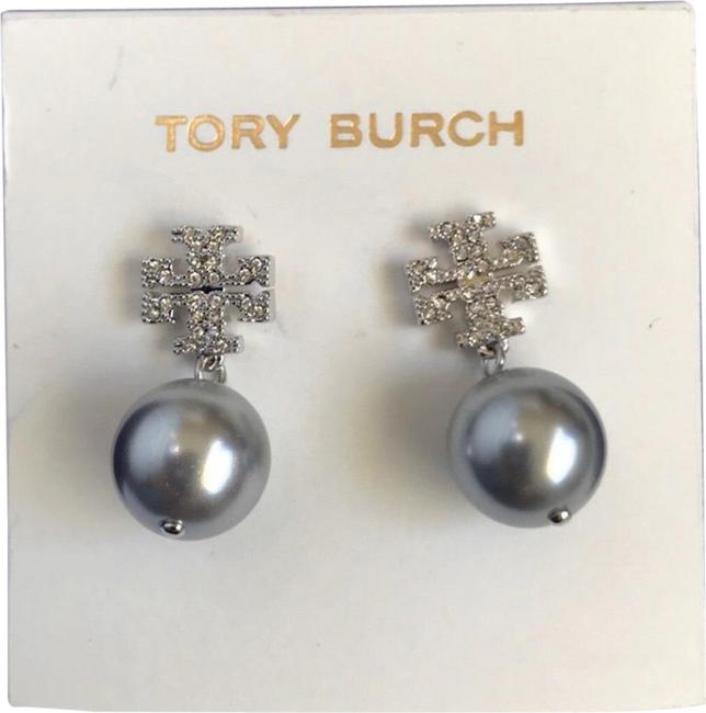 Tory Burch Nwt Crystal Logo Pearl Drop Earrings 