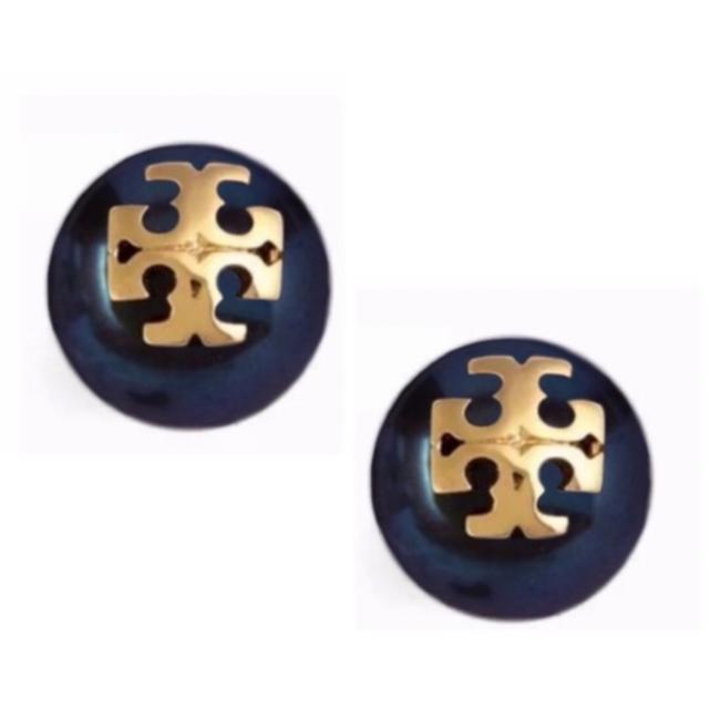 Tory Burch Blue Pearl Evie Logo Earrings 