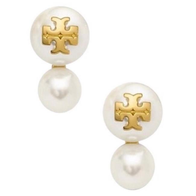 Tory Burch Evie Logo Double Pearl Earrings 