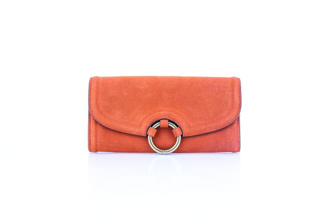 Tory Burch Orange Ring Suede Wallet 