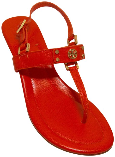 Tory Burch Orange Robinson Leather Thong Wedges