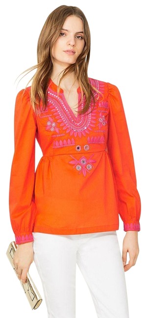 Tory Burch Orange Tangerine Pink Embellished Tunic 