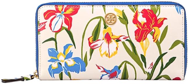 Tory Burch Painted Iris Floral Zip Continental Wallet 
