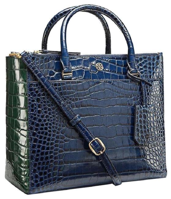 Tory Burch Parker Embossed Blue Leather Satchel 