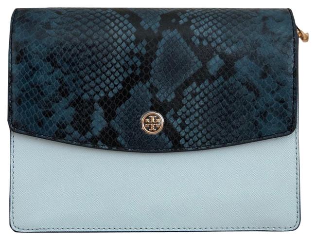 Tory Burch Parker Embossed Convertible Royal Navy Blue Leather Shoulder Bag 