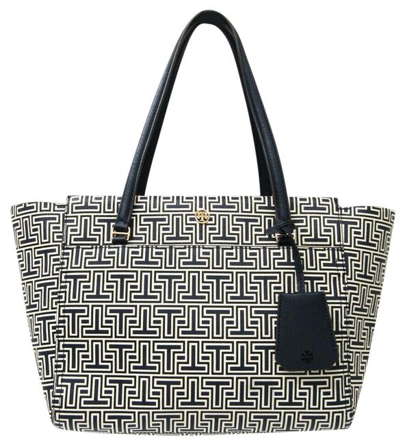Tory Burch Parker T Geo t Navy Pvc Leather Tote 
