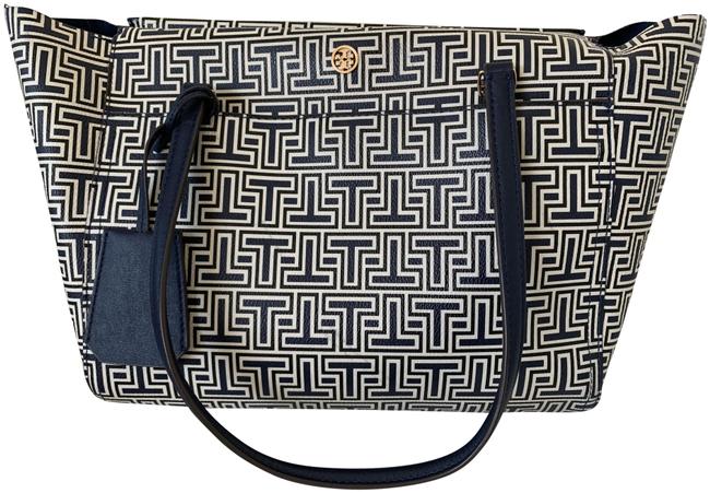 Tory Burch Parker T Geo t Pvc Navy Leather Tote 