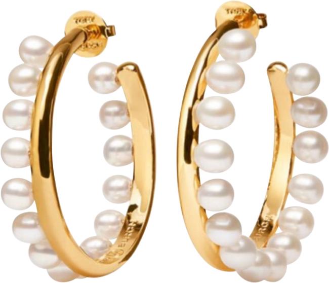 Tory Burch Pearl Fringe Hoop Earrings 