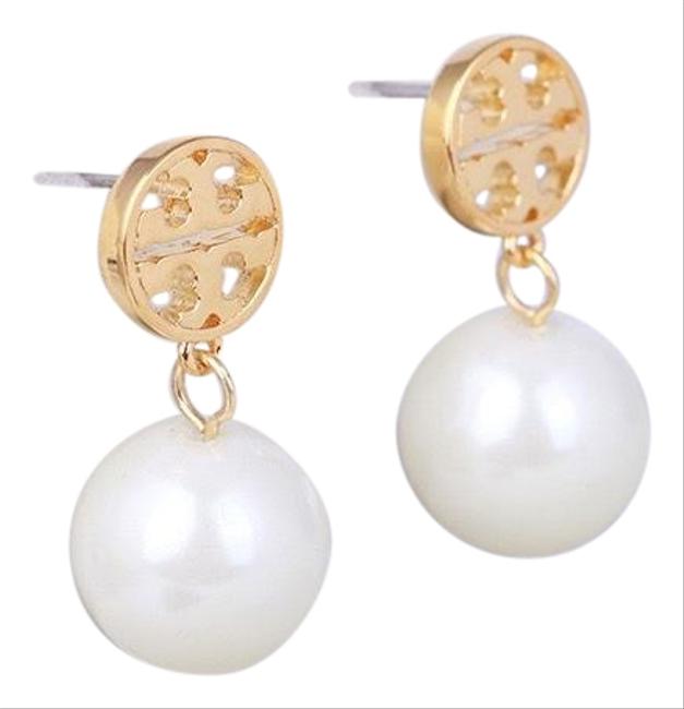 Tory Burch Pearl Logo Drop Earrings 
