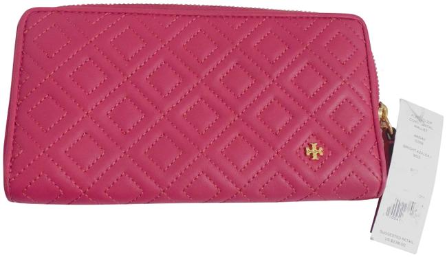 Tory Burch Pink Clutch Azalea Quilted Leather Zip Around Continental Wallet 