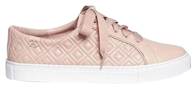 Tory Burch Pink Marion Quilted Lace up Leather Sneakers