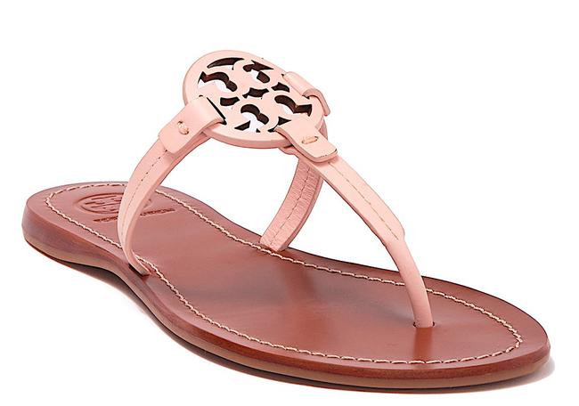 Tory Burch Pink New T Gabriel Leather T strap Sandals