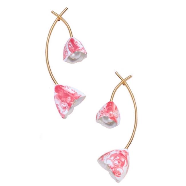 Tory Burch Pink Vintage Ceramic Floral Bud Earrings 