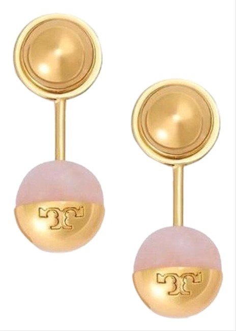 Tory Burch Pink Gold Logo Beas Ear Jackets Earrings 