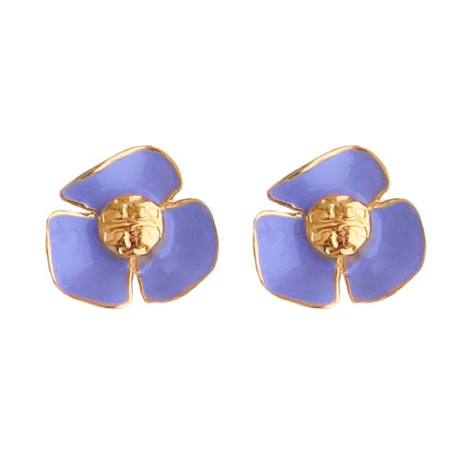 Tory Burch Purple Gold Fleur Logo Lilac Earrings 