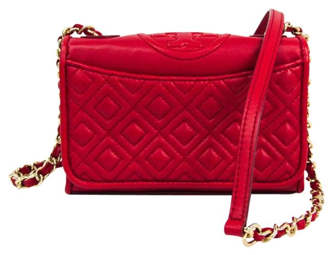Tory Burch Quilted Mini Chains Women's Red Color Leather Shoulder Bag 