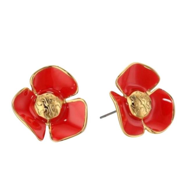 Tory Burch Red Fleur Logo Flower Earrings 