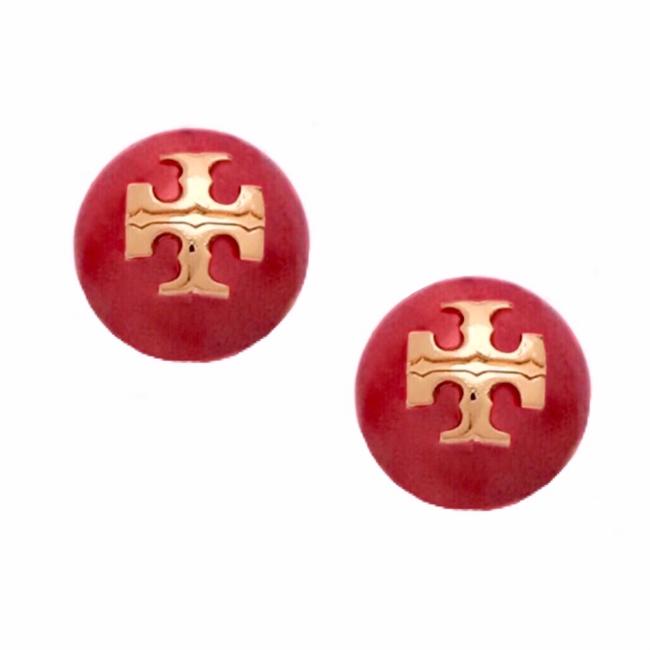 Tory Burch Red Pearl Evie Logo Earrings 