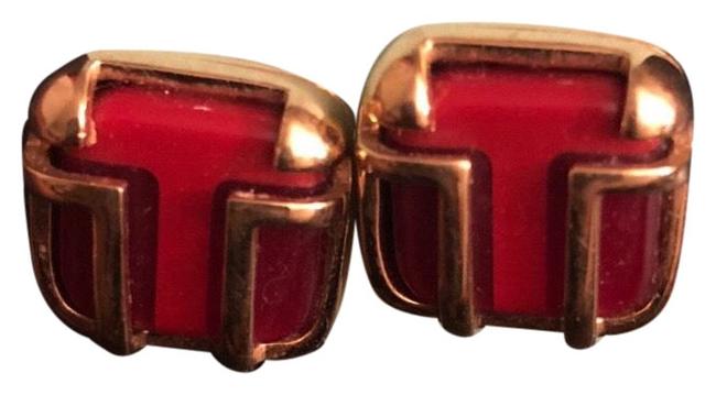 Tory Burch Red Gold Enamel and God Studs Earrings 