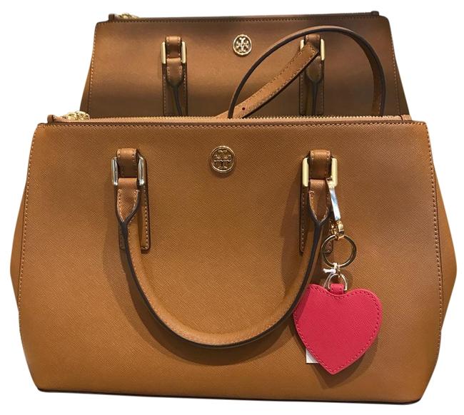 Tory Burch Robinson Mini Ew Tote Tiger Eye Leather Satchel 