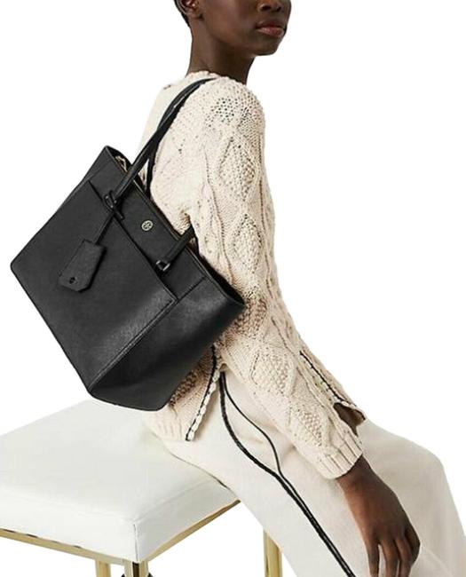 Tory Burch Robinson Small Black Royal Navy 48380 Black Leather Tote 