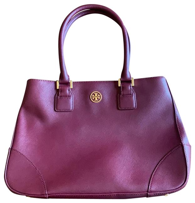 Tory Burch Robinson Small Bordeaux Saffiano Leather Tote 