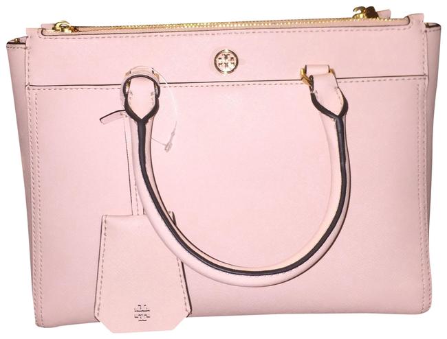Tory Burch Robinson Small Double Zip Pale Apricot Leather Tote 