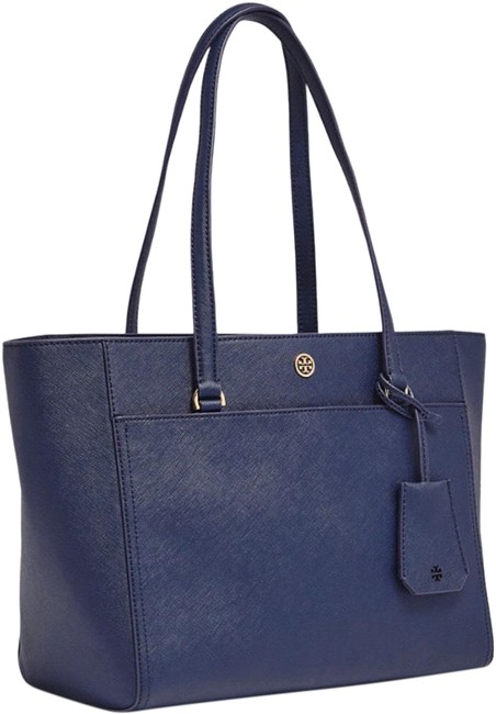 Tory Burch Robinson Small Navy Saffiano Leather Tote 