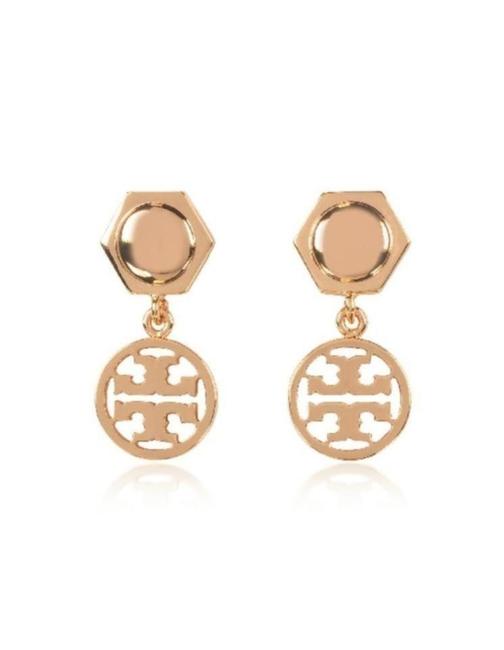 Tory Burch Rose Circle Logo Drop Earrings 