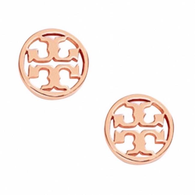 Tory Burch Rose Gold Circle Logo Earrings 