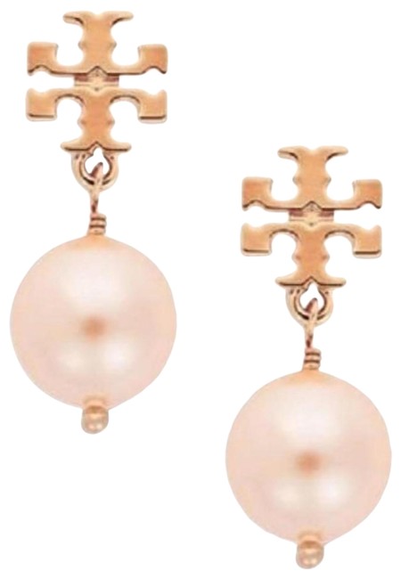 Tory Burch Rose Gold Evie Pearl Drop Earrings 