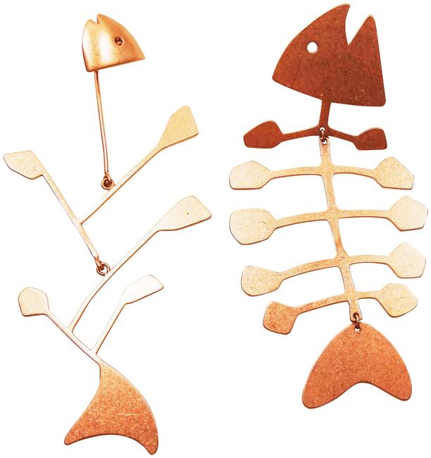 Tory Burch Rose Gold Fish Plated Satin Finish Mismatched Drop Earrings 