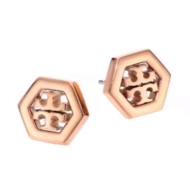 Tory Burch Rose Gold Hexa Logo Earrings 