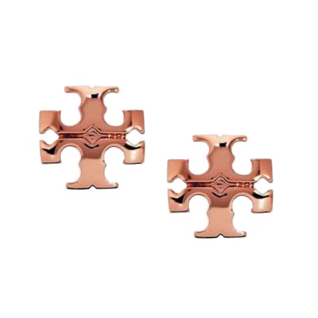 Tory Burch Rose Gold Kira Small Logo Earrings 
