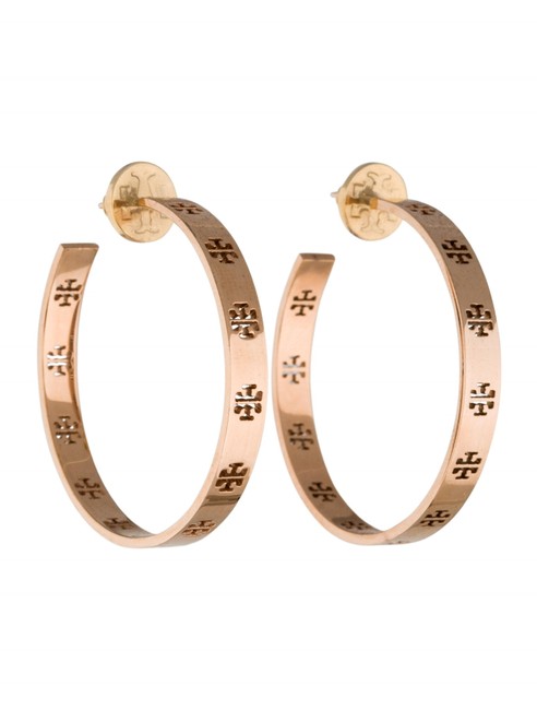 Tory Burch Rose Gold T T Pierced Logo Hoop Earrings 