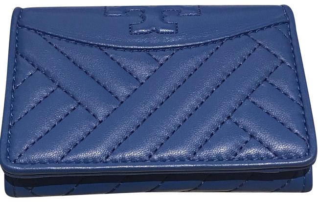 Tory Burch Royal Blue Quilted Napa Mini wallet Card Holder Wallet 