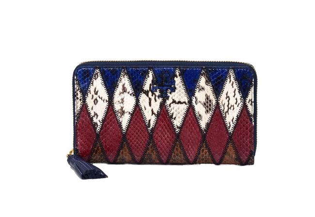 Tory Burch Royal Navy Printed Snake Taylor Zip Continental 61609 Wallet 