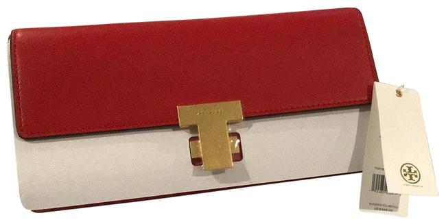 Tory Burch Ruby Red Leather Clutch 
