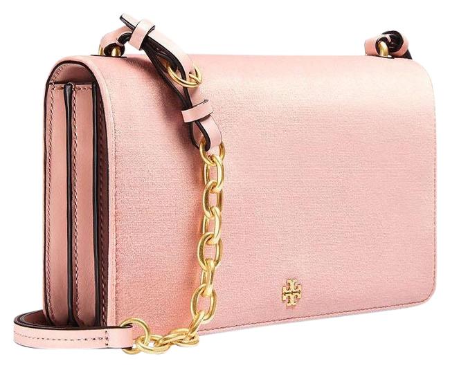 Tory Burch Sadie Ballet Pink Velvet Leather Shoulder Bag 