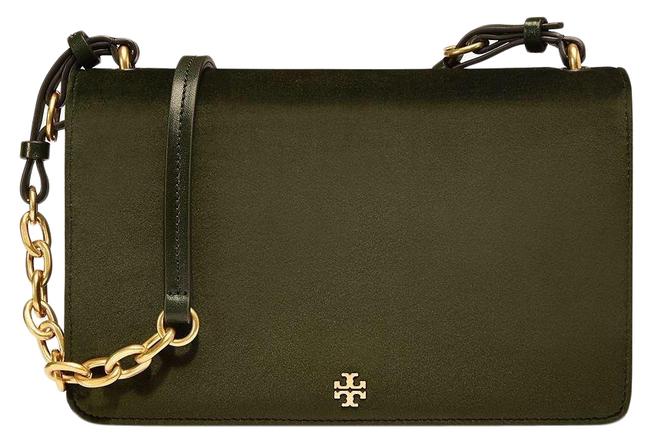 Tory Burch Sadie Olive Green Velvet Shoulder Bag 